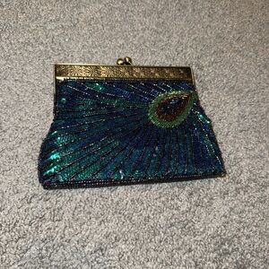 Elegant Blue and Green Beaded Clutch